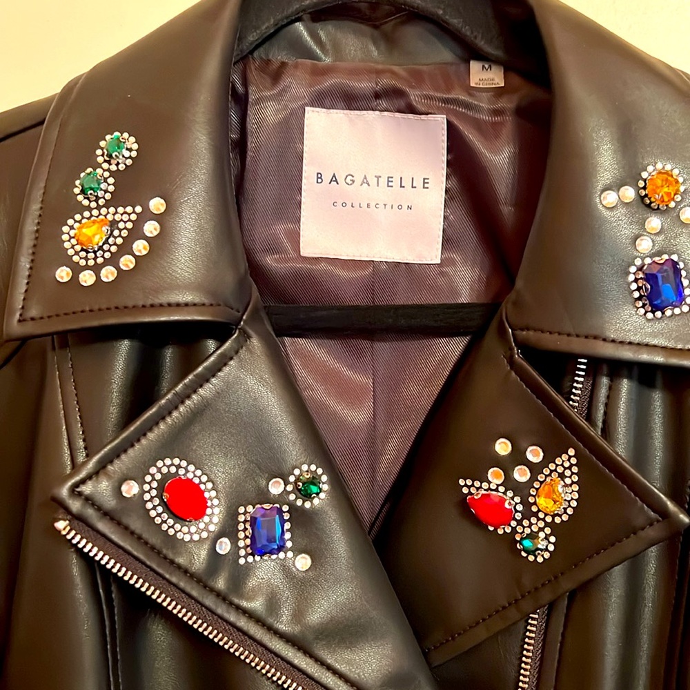 Bagatelle Black Embellished Faux Leather Jacket. Size M Rhinestones and Jewelry - Picture 3 of 7